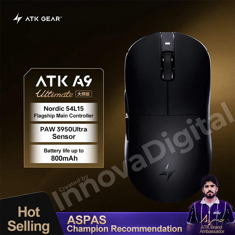 ATK Dragonfly A9 Ultimate безжична геймърска мишка A9 Air PAW3950, ултралека ергономична e-sports мишка за FPS геймъри, CSGO A9 Ultra