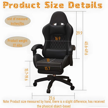 Hestora PU Leather Big and Tall Gaming Chair Ergonomic High Back Computer Chair with Footrest, Massage Lumbar Support, Adjustable Reclining Office Gaming Chair