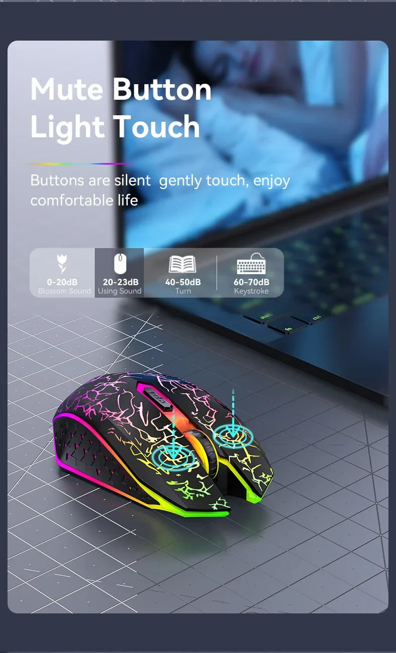 RGB Gaming Mouse Wireless Bluetooth 5.2 Mouse 1600DPI Ergonomic Silent 6 Button Rechargeable Mouse for PC MacBook Gaming & Office