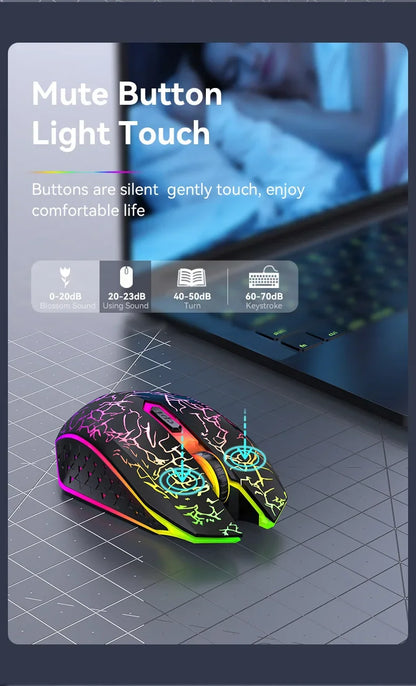 RGB Gaming Mouse Wireless Bluetooth 5.2 Mouse 1600DPI Ergonomic Silent 6 Button Rechargeable Mouse for PC MacBook Gaming & Office