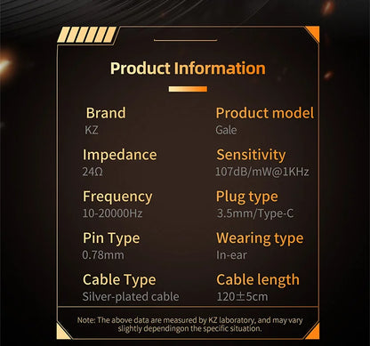 KZ Gale Gaming IEM Earphones – HiFi Super-Linear Driver In-Ear Monitor with Detachable Silver-Plated 2-Pin Cable