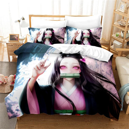 Nezuko Kamado Bedding Set Anime Demon Slayer Duvet Cover Comforter Bed Linen Single Twin Full Queen Size 3d Kids Girl Boys Gift