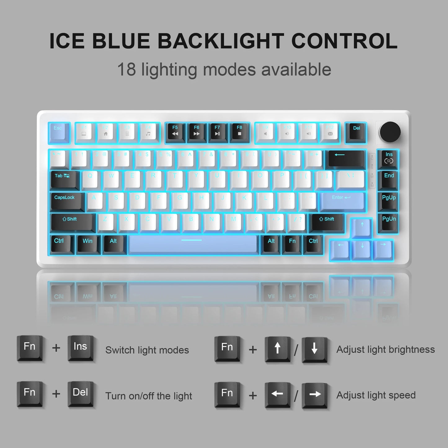 MageGee 75% Mechanical Gaming Keyboard with Knob Control, Compact Blue Backlit Wired Keyboard Black/Brown Switches for PCWindows