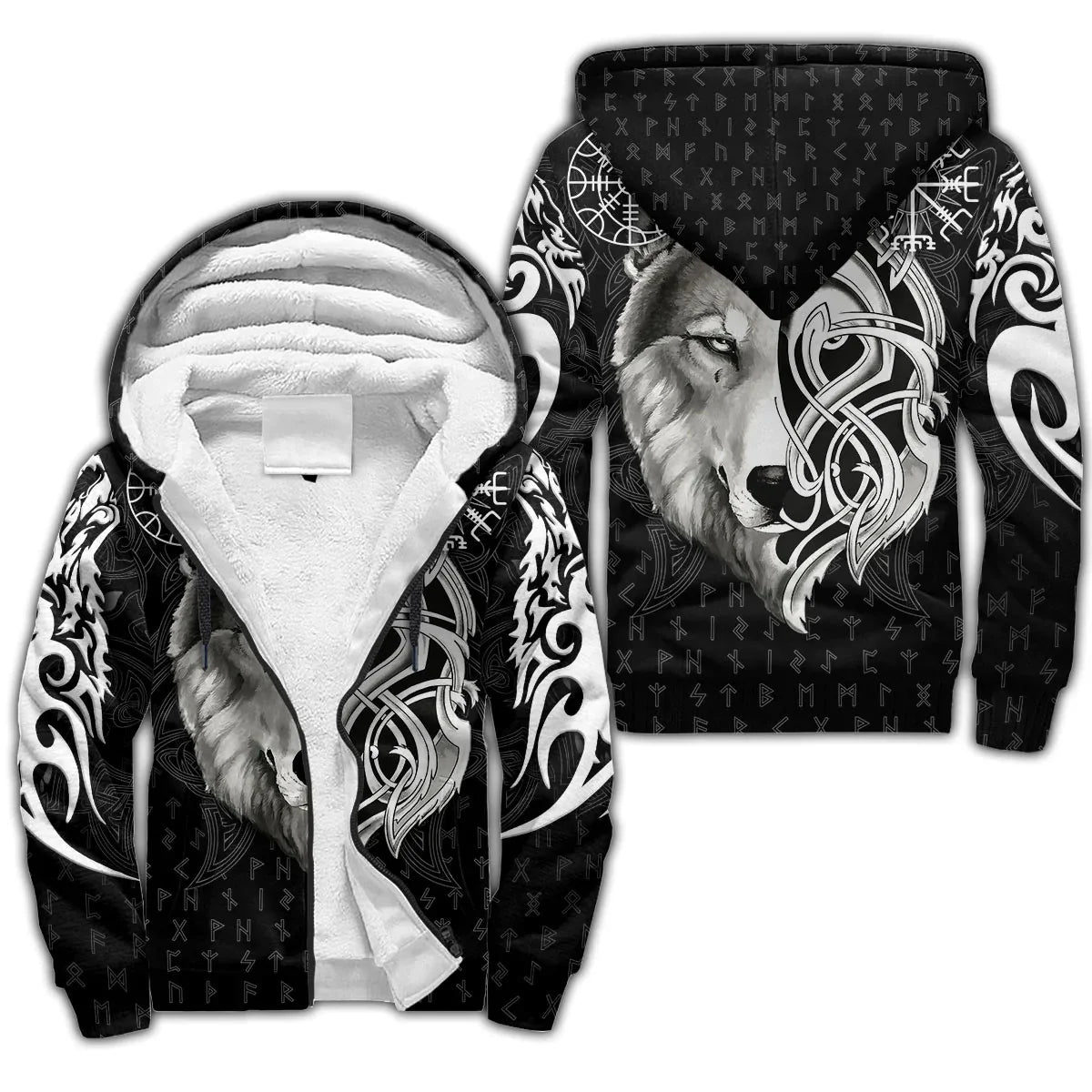 Odin Raven Fenrir Wolf Tattoo 3D Printed Mens Winter Thicker Zip Hoodie Unisex Casual Hooded Tracksuit Warm Fleece Jacket KD18