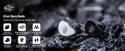Linsoul Kiwi Ears Belle HiFi IEM Earphones 10mm DLC Dynamic Driver Wired In-Ear Monitors with Premium Sound Signature