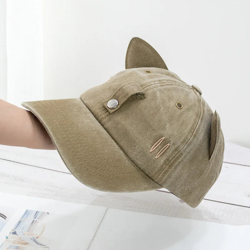 New Cat Ears Sunglasses Baseball Cap Y2K Cotton Washed Pilot Snapback Caps Gorras Women And Men Outdoor Sunshade Sun Hats Unisex