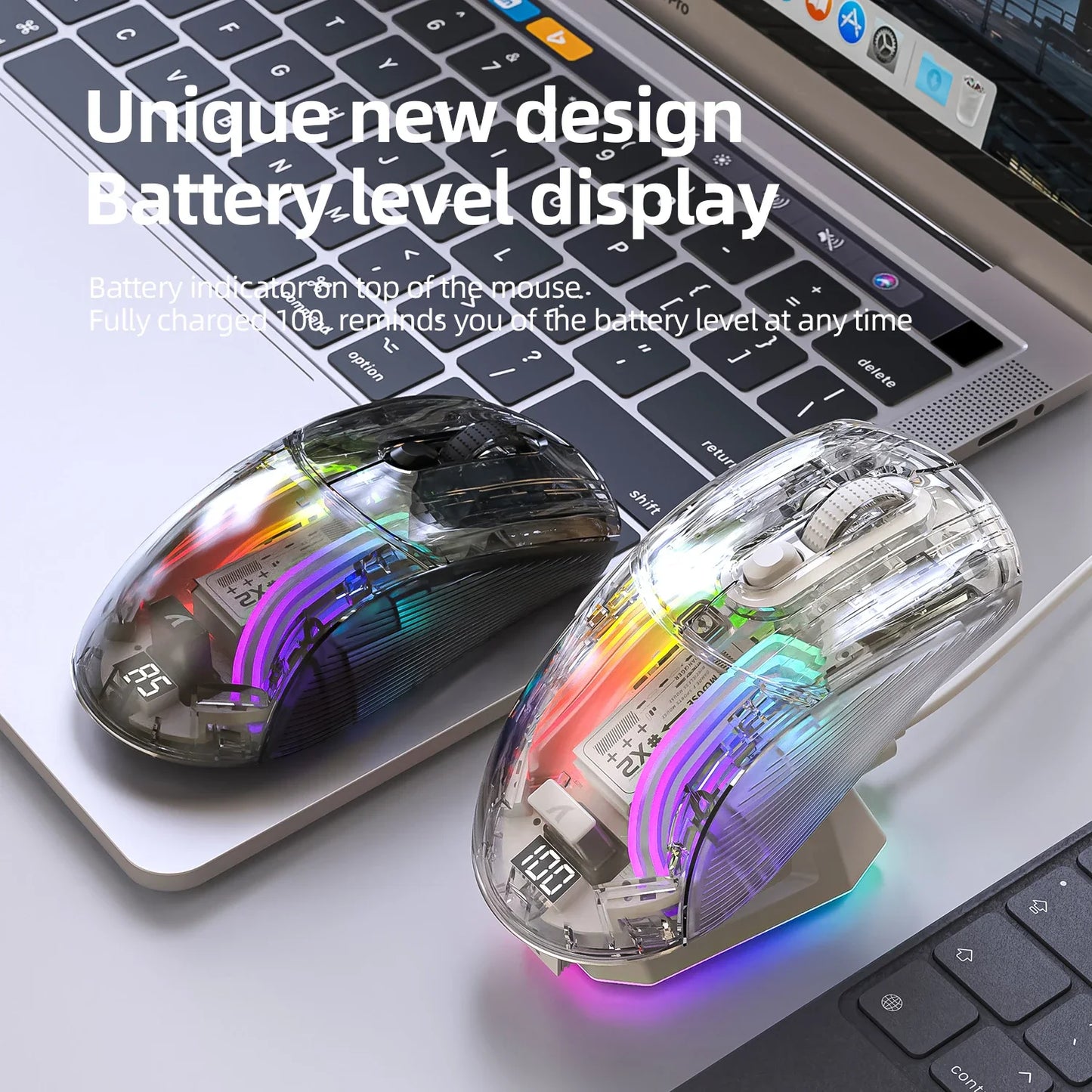 Attack Shark X2PRO Bluetooth Mouse Tri-Mode Wireless RGB Gaming Mouse with Magnetic Charging Dock, Transparent Design, Battery Indicator for PC, Laptop & Mobile