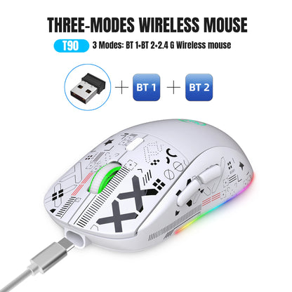 HXSJ T90 Bluetooth Gaming Mouse, 3 Modes Wireless Rechargeable RGB Gaming Mouse, Bluetooth 5.3 & 2.4G USB Gaming Mouse for PC, Laptop, Mac, iPad & Tablet