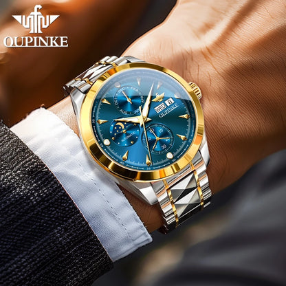 OUPINKE 3299 Automatic Man Watch Exclusive Dual Calendar Luxury Mechanical Wristwatches Moon Phase Waterproof Chronogprah Watch