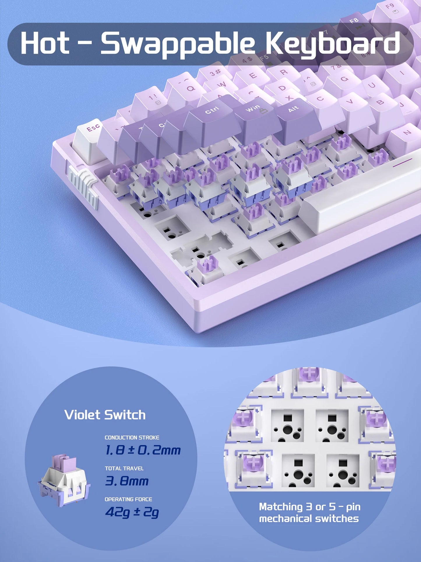 MageGee SKY81 Teclado mecánico gaming 75%, RGB, gasket, hot swappable, con cable, personalizable, sonido cremoso, amortiguación acústica y perilla