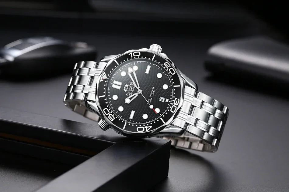 Automatic Mens Watch Mechanical Self Wind Movement Stainless Steel Casual Yellow Gold Silver Blue Master Wave Fashion Watches