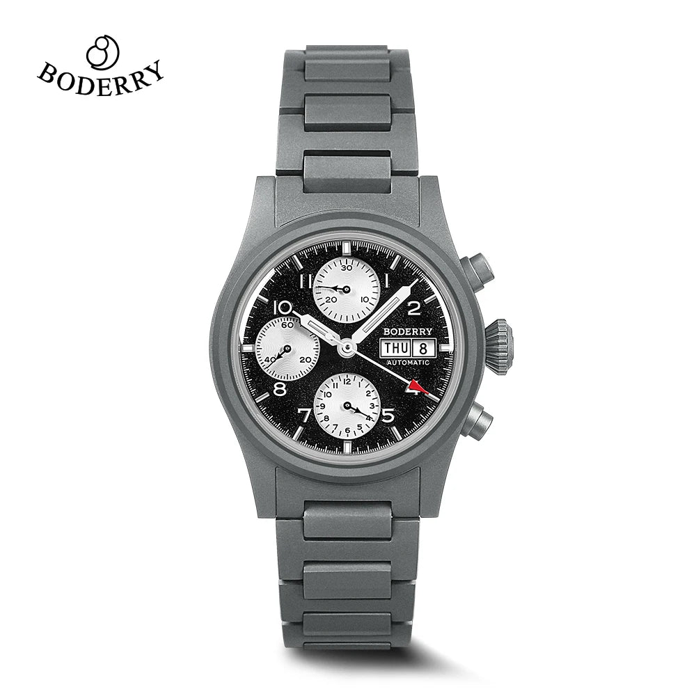 Boderry Chronograph Watch LANDMASTER Titanium Automatic mechanical Field Watches Outdoor Sport Waterproof Dive Wristwatch Men