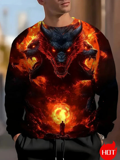 Men's Eagle Printed Casual Sweatshirts Long Sleeve Streetwear 3D Animal Printing Hip Hop Male Tops Plus Size Crewneck Pullover