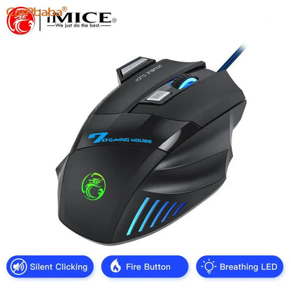 IMICE X7 Optical Gaming Mouse, Wired RGB Gaming Mouse with Adjustable DPI, Ergonomic Anti-Slip Design, 7 Programmable Buttons for PC & Laptop