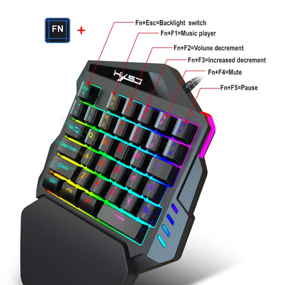 Ergonomic One-Handed Gaming Keyboard, 35-Key Compact Design, RGB Lighting, USB Powered, Thin Film Keys for Enhanced Gaming