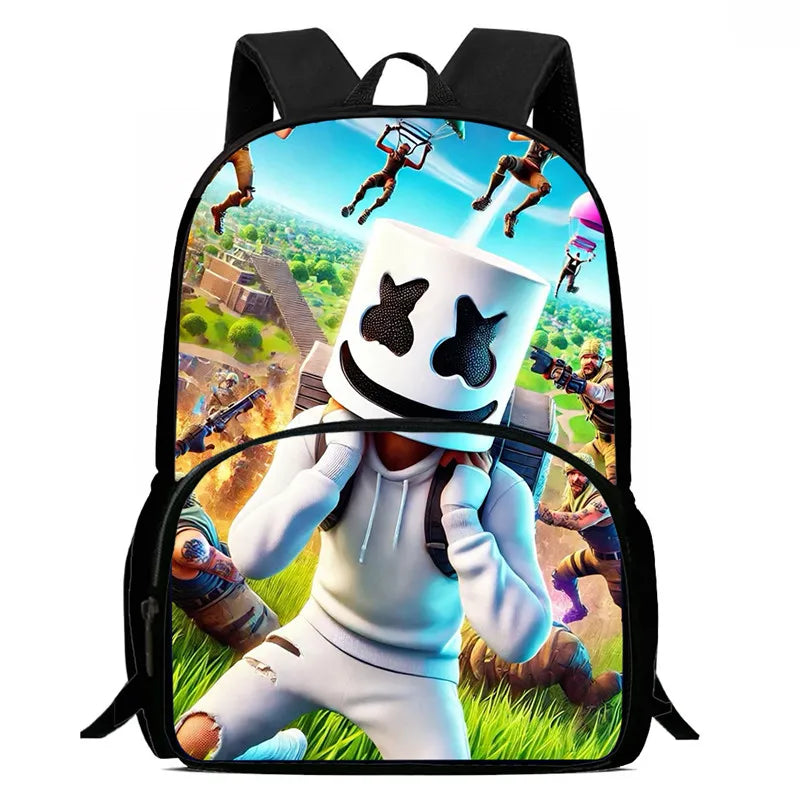 15 Inch Fortnite Cartoon Backpack Unisex for Boys Girls with Front Pocket Lightweight Student School Bookbag Large Capacity