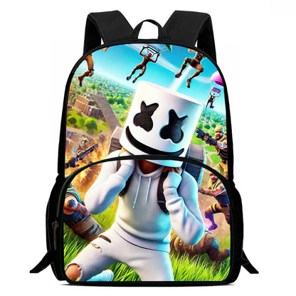 15 Inch Fortnite Cartoon Backpack Unisex for Boys Girls with Front Pocket Lightweight Student School Bookbag Large Capacity