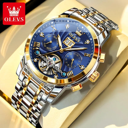 OLEVS 9910 Pánské hodinky Originální luxusní značka Vodotěsné Světélkující Automatické mechanické hodinky Hodinky s dvojitým kalendářem Krabička na hodinky Reloj
