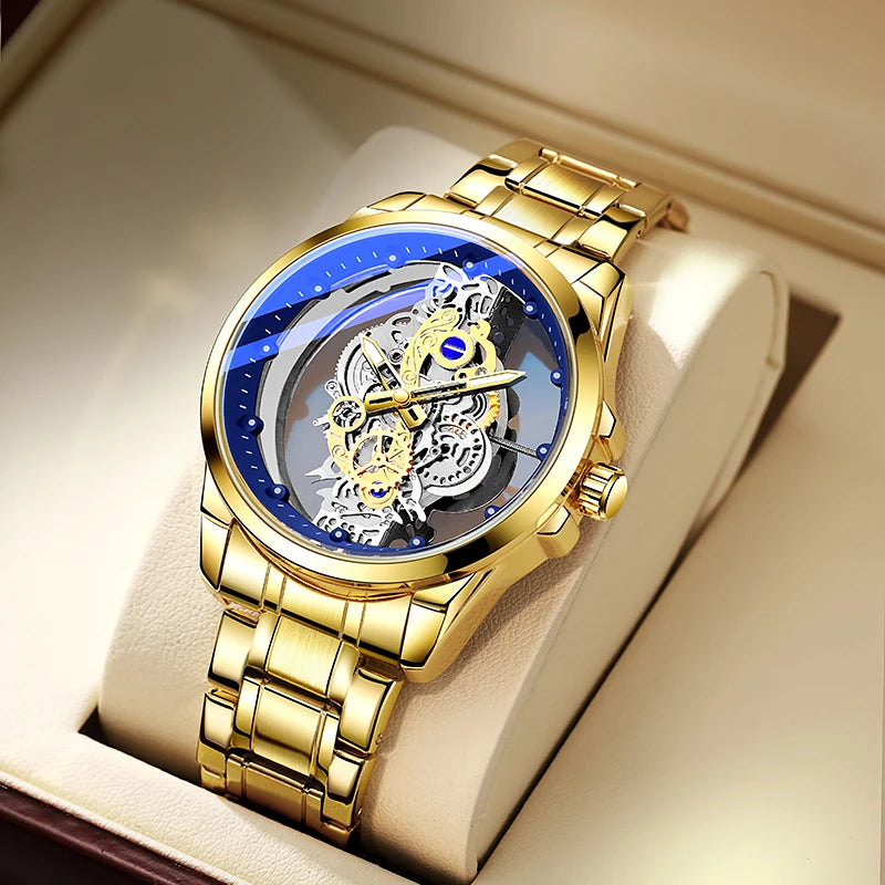 TPW Hot Trendy Fashion Wholesale Men Golden Black Blue Skeleton NOT Automatic Watch Quartz Wrist Watches Luxury 2024