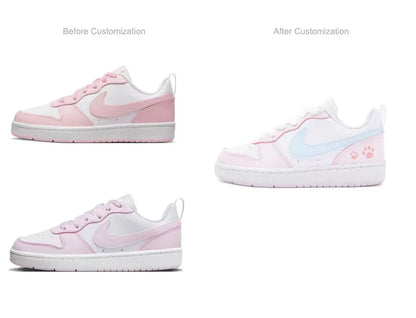 Персонализирани маратонки Nike Court Borough Sweet Cat Paw – свеж, момичешки стил, сладки и закачливи ниски дамски маратонки за скейтборд