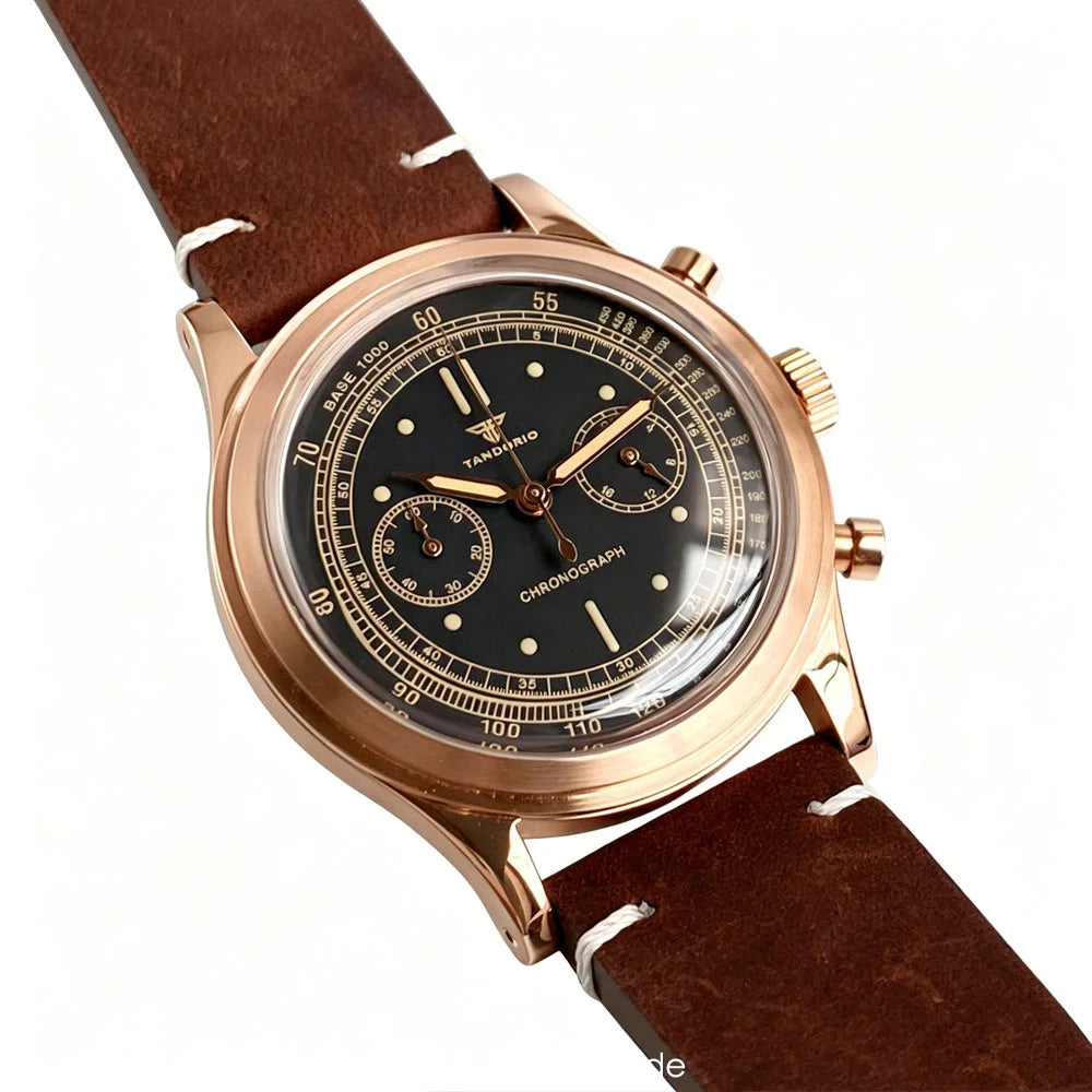 38mm Tandorio Retro Men's Watch Sport Watches Miyota OS20 Movement Chronograph Quartz Clock Black Dial Bubble Arched Glass