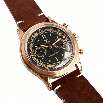 38mm Tandorio Retro Men's Watch Sport Watches Miyota OS20 Movement Chronograph Quartz Clock Black Dial Bubble Arched Glass