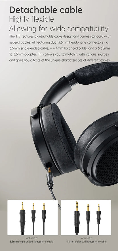 Auriculares audiófilos magnéticos planares FiiO JT7 – Auriculares HiFi con cable circumaurales con transductor de 95x86mm, diadema ajustable y cable de 4.4mm/3.5mm