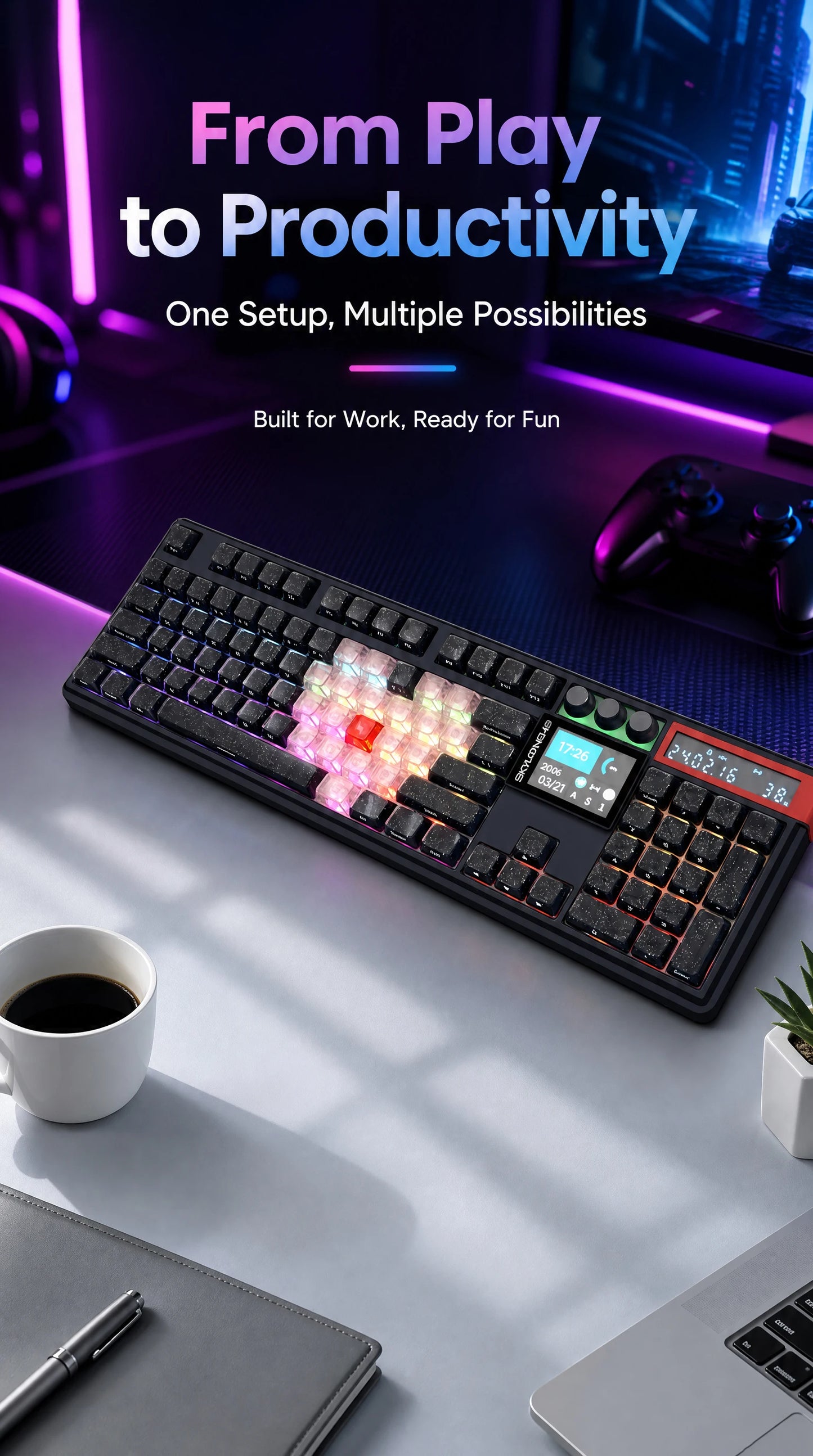 SKYLOONG GK104 Pro Wireless Mechanical Keyboar Full-Size Gamer Keyboard RGB Backlit Voice Calculator 8K Polling Rate for PC