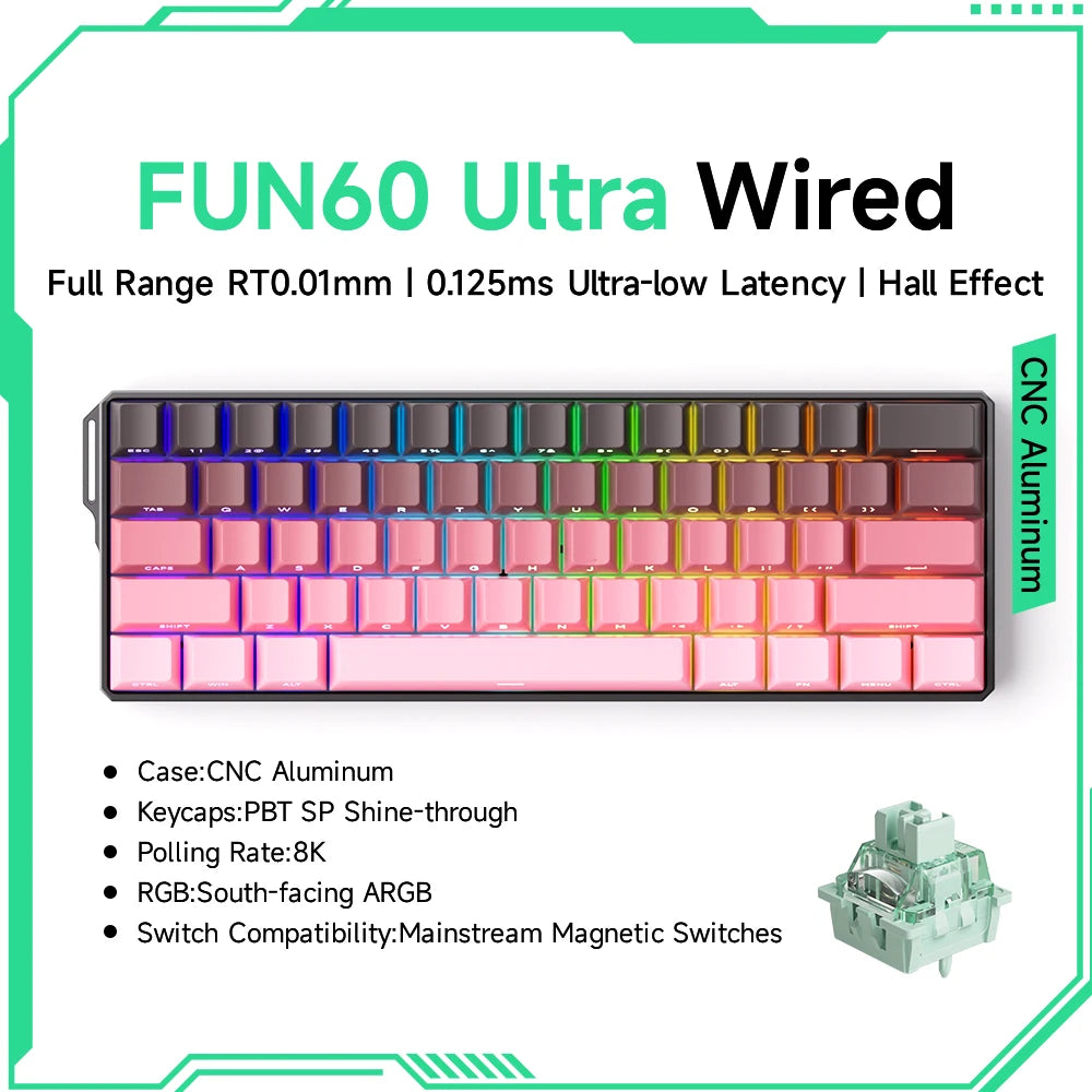 Akko MonsGeek FUN60 Magnetic Switch Mechanical Keyboard 60% Gaming Keyboard with Rapid Trigger 0.01mm, 8K Polling Rate, ARGB, Custom Mechanical Keyboard