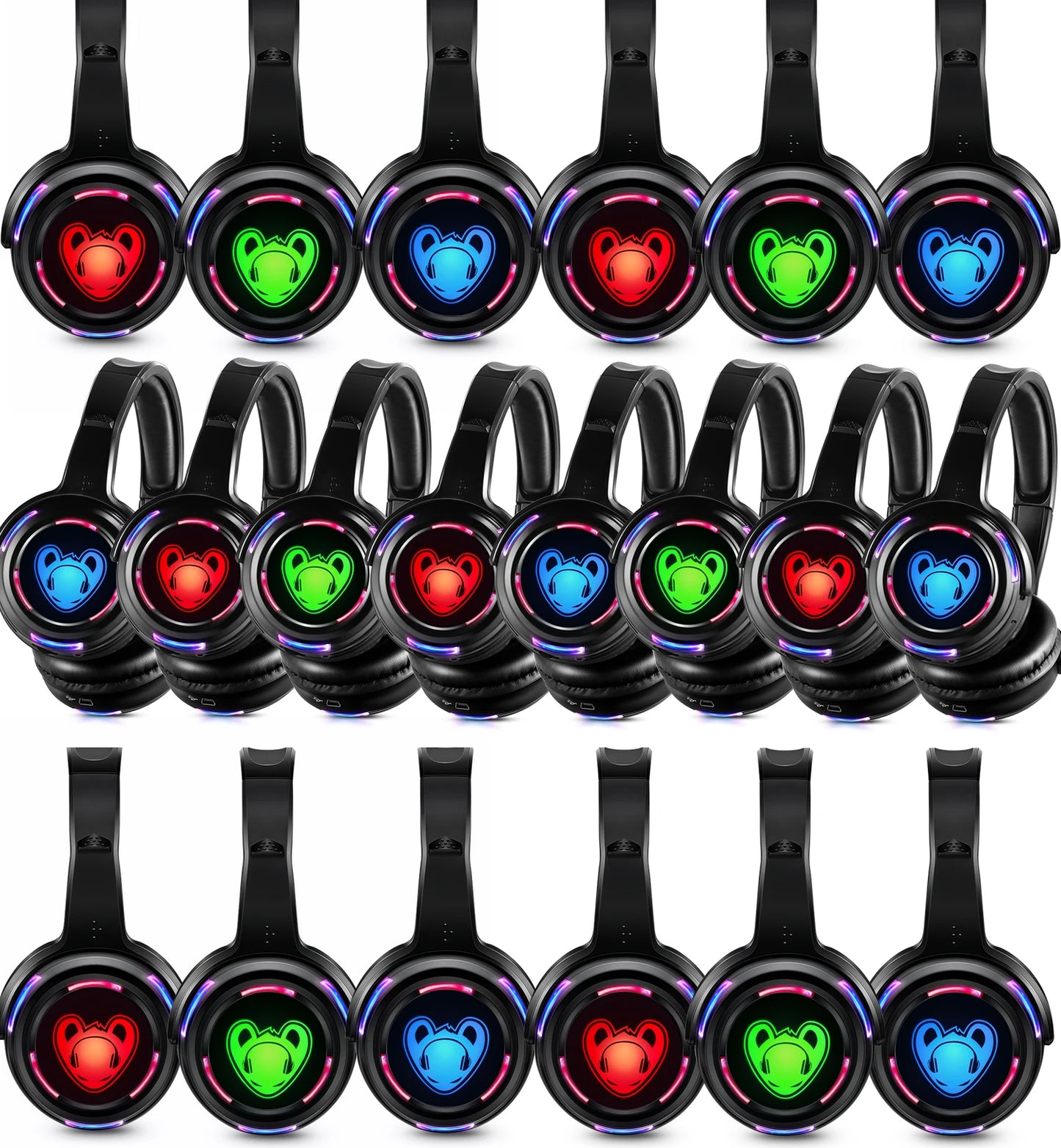 Silent Disco Wireless Headphones RF LED DJ Party Headset 863–865MHz/915MHz with 3-Channel LED Lighting & 10H Battery