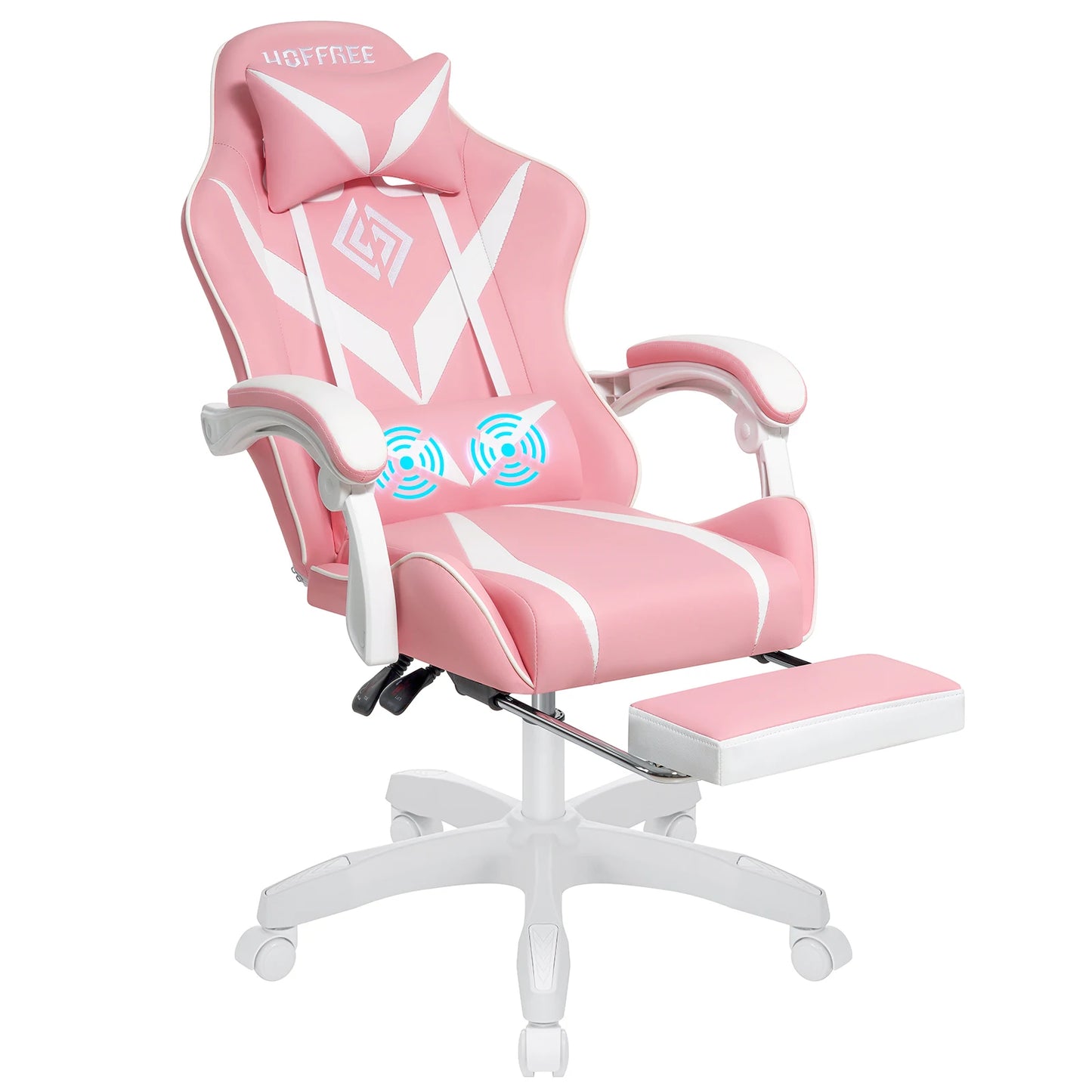 Ergonomic Gaming Chair with Massage, Footrest & Lumbar Support, Reclining Computer Gaming Chair with Adjustable Armrest and Headrest
