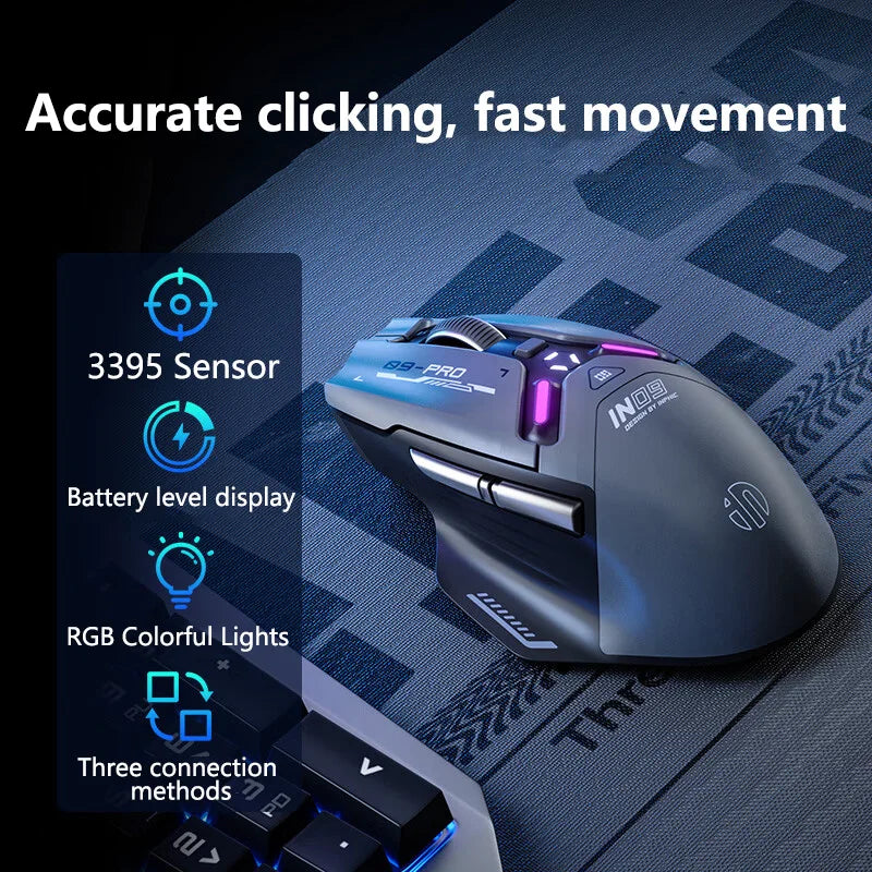 Inphic IN9PRO Wireless Gaming Mouse 26000 DPI Tri-Mode Bluetooth RGB Ergonomic Gaming Mouse with PAW3395 Sensor & 8K Polling Support