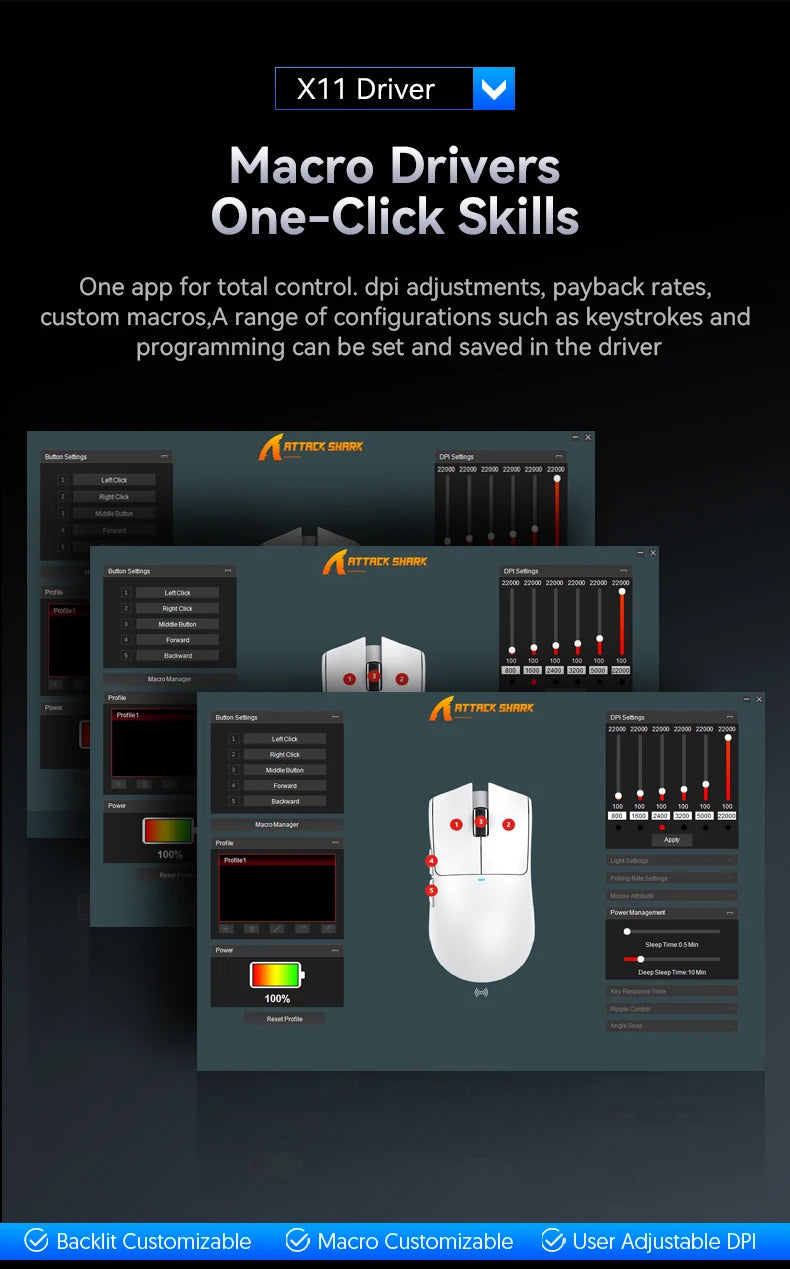 ATTACK SHARK X11 Wireless Gaming Mouse, 22K DPI PAW3311 Tri-Mode Gaming Mouse, Bluetooth 2.4G Wired RGB Lightweight Gaming Mouse