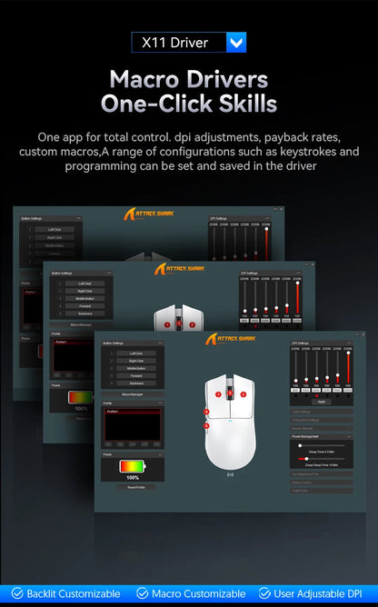 ATTACK SHARK X11 Wireless Gaming Mouse, 22K DPI PAW3311 Tri-Mode Gaming Mouse, Bluetooth 2.4G Wired RGB Lightweight Gaming Mouse