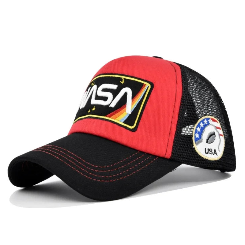 New 3D premium NASA embroidered baseball cap, summer color blocked mesh cap, men's and women's outdoor casual duckbill cap