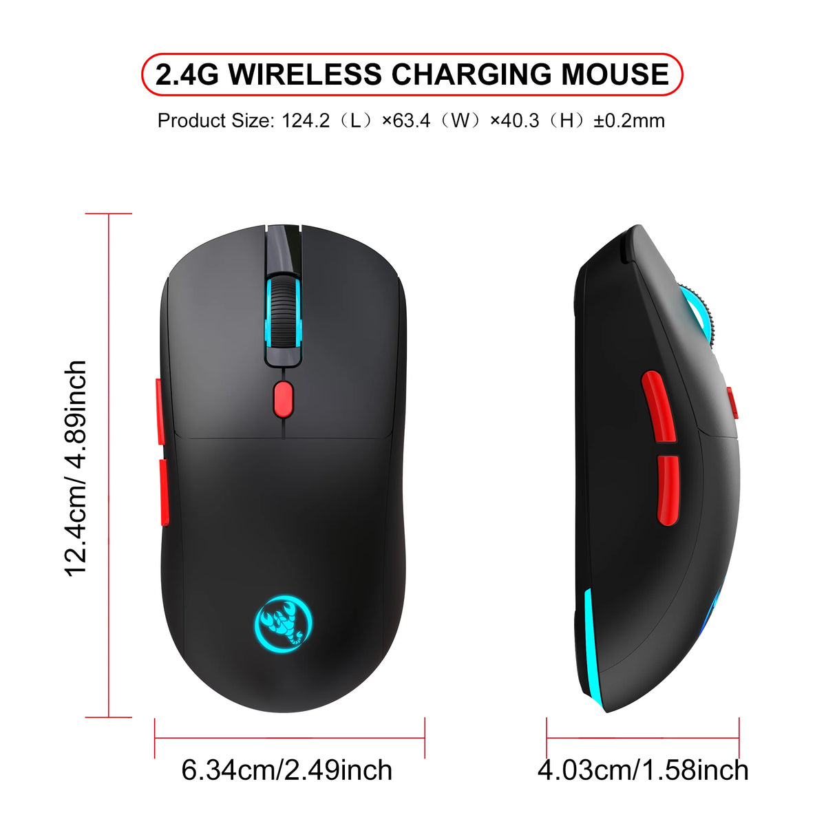Rechargeable 2.4G USB Wireless Mouse, RGB Wireless Mouse with 3600 DPI, Ergonomic Rechargeable Wireless Mouse for Laptop, PC, Home Office & Gaming