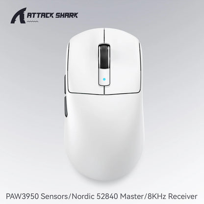 ATTACK SHARK R6 PAW3950MAX langaton pelihiiri, 8Khz päivitystaajuus, ultrakevyt 39g, Nordic 52840 MCU, Omronin optiset mikrokytkimet