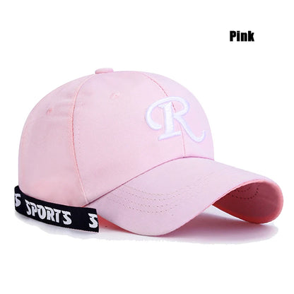 R letter Ribbon Embroidery Cotton Adjustable Hard Top Baseball Cap Sun Hat Trucker Hats Hip Hop Caps