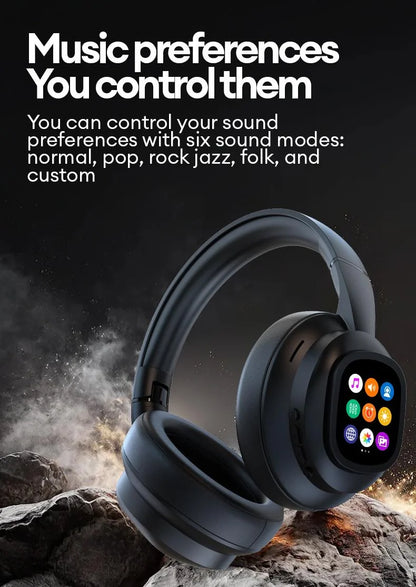 AI LCD Touch Screen Wireless Bluetooth Headphones – ANC Noise Cancelling Deep Bass Gaming Headset with HD Mic