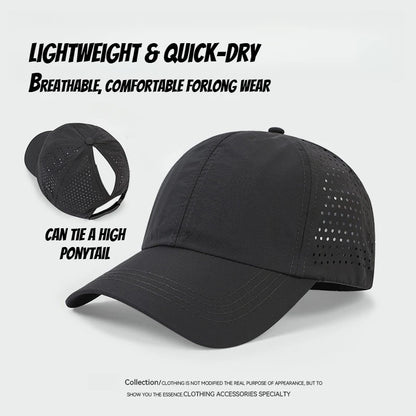 1 unidad de gorras de béisbol con lengüeta de secado rápido para mujer, protección de verano, malla transpirable, gorra transpirable, elegante y ajustable, ideal para llevar la coleta.
