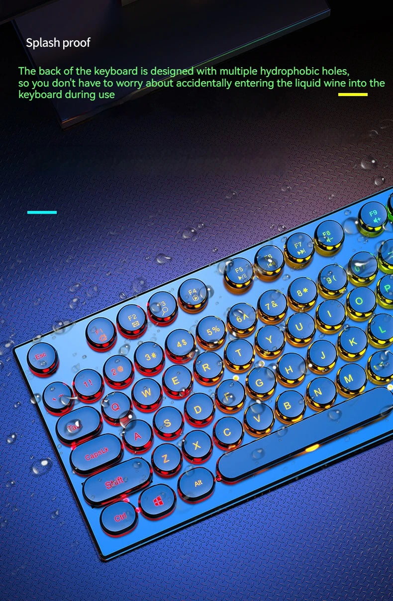 EWEADN GX330 Typewriter Gaming Keyboard 104 Keys Wired Retro Keyboard with RGB Backlit, Round Keycaps, USB Mechanical Style Keyboard for PC & Laptop