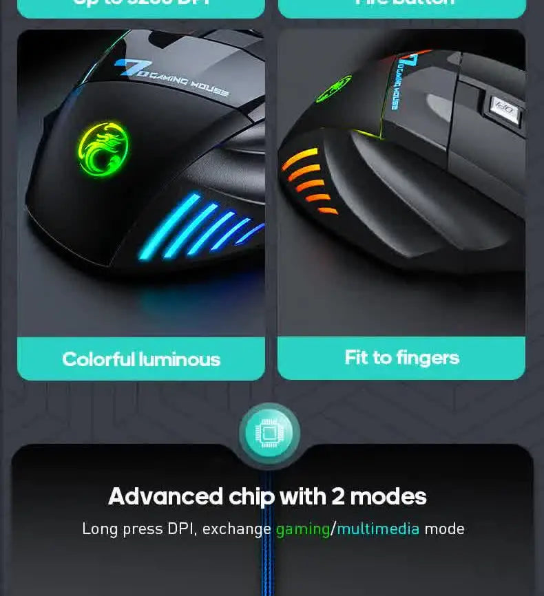 IMICE X7 Optical Gaming Mouse, Wired RGB Gaming Mouse with Adjustable DPI, Ergonomic Anti-Slip Design, 7 Programmable Buttons for PC & Laptop