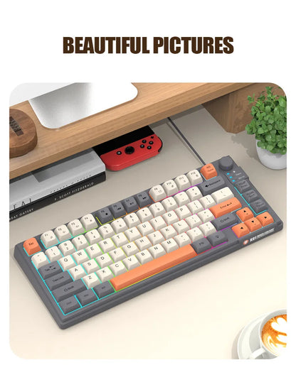 K81 Gaming Keyboard 81-Key 80% Wired RGB Gaming Keyboard with Volume Knob, Ergonomic USB Gaming Keyboard for PC, Laptop, Mac & Multi-Language Layouts