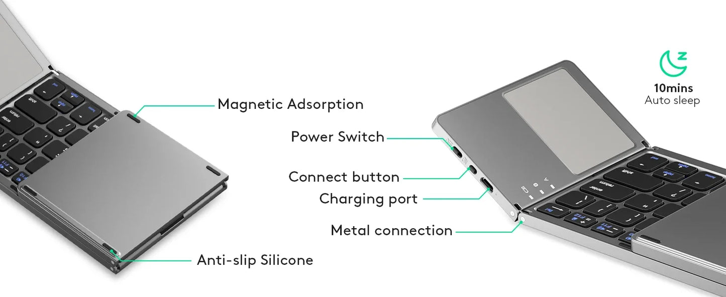 Russian/Spanish/English B033 Mini Foldable keyboard, Wireless Bluetooth Keyboard Recharger with Touchpad for Windows Android IOS