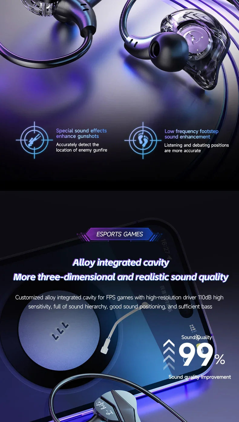 Gaming Earbuds with Dual Microphones, HiFi Stereo Gaming Headset Type-C & 3.5mm Wired In-Ear Earphones, Noise Reduction Gamer Headphones with Mic for Samsung