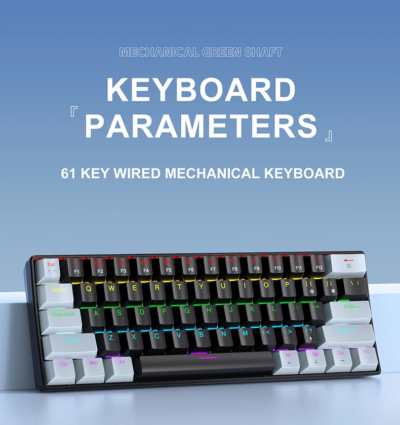 APAYADO K61 Mini Mechanical Keyboard 61-Key Wired Gaming Keyboard with Hot-Swappable Red/Blue Switches, RGB Backlit 60% Compact Mechanical Keyboard