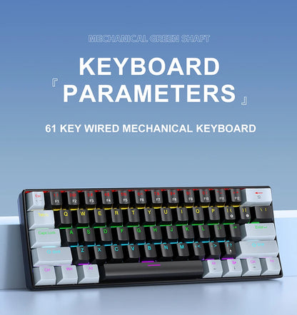 APAYADO K61 Mini Mechanical Keyboard 61-Key Wired Gaming Keyboard with Hot-Swappable Red/Blue Switches, RGB Backlit 60% Compact Mechanical Keyboard
