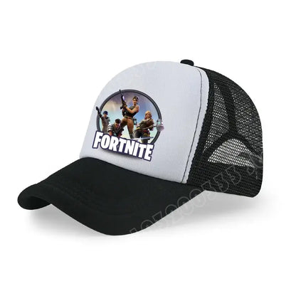 Детска бейзболна шапка Fortnite с принт в анимационен игрови стил, лятна дишаща мрежеста шапка с регулируема козирка, подарък за детски рожден ден