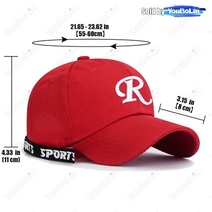 R letter Ribbon Embroidery Cotton Adjustable Hard Top Baseball Cap Sun Hat Trucker Hats Hip Hop Caps