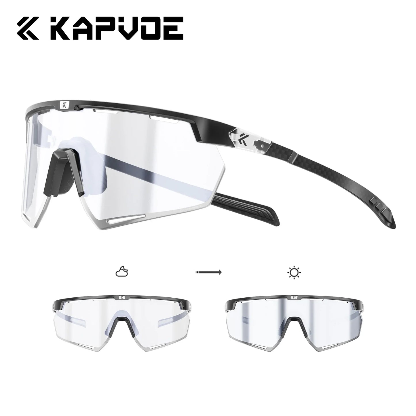 Kapvoe Real Carbon Fiber Cycling Glasses Sunglasses for Men Lightweight Photochromic UV400 MTB Bike Bicycle Sports Eyewear
